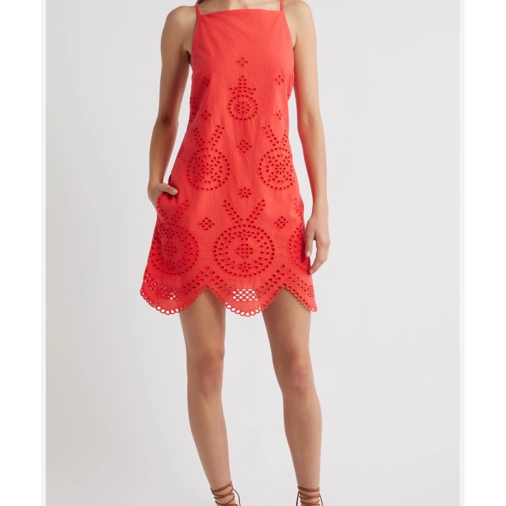 Cleobella Thandi Size XS Organic Cotton Eyelet Embroidered Mini Dress Festival
